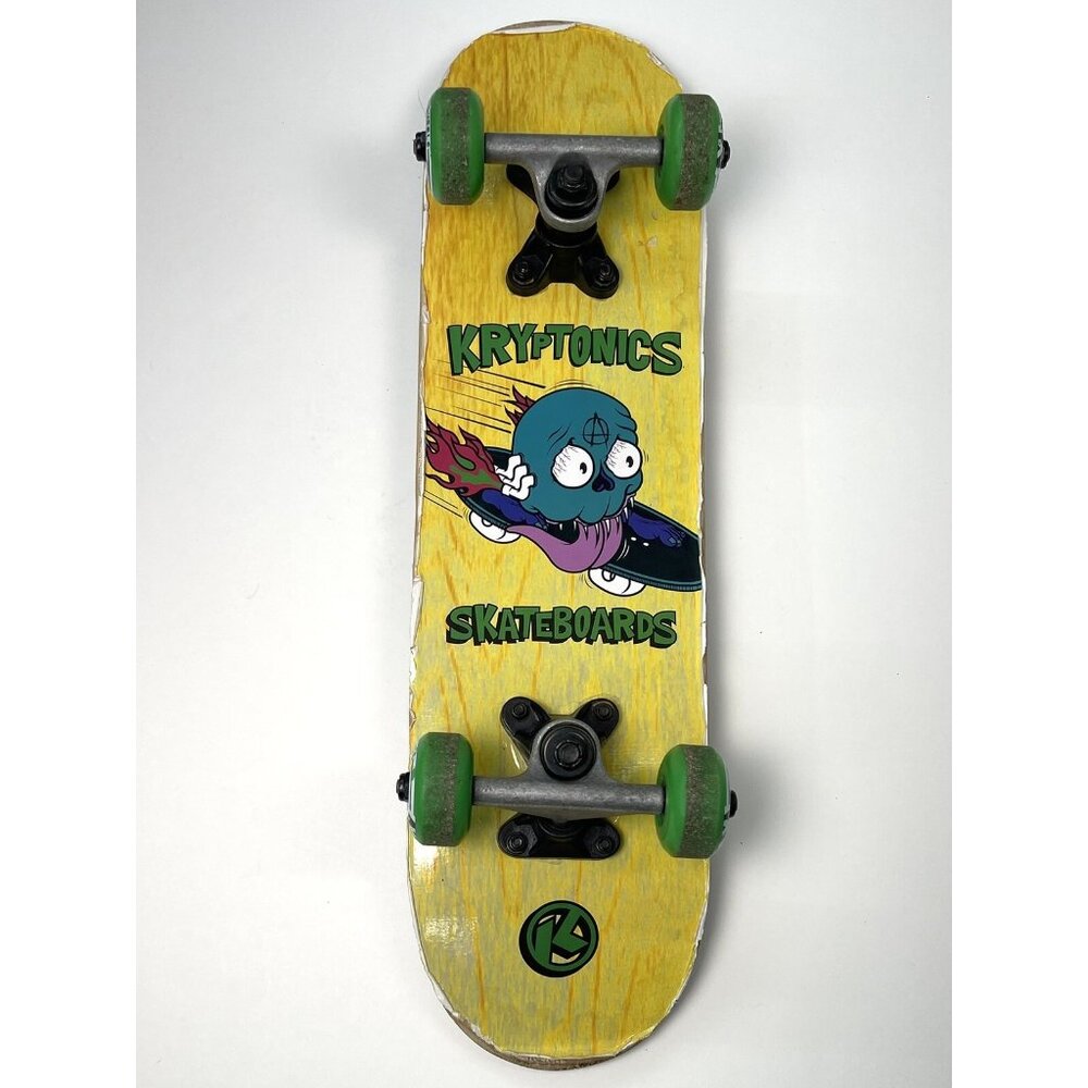 KRYPTONICS 22"x5.75" Locker Board SKATEBOARD Yellow Blue Skull 50mm Wheels